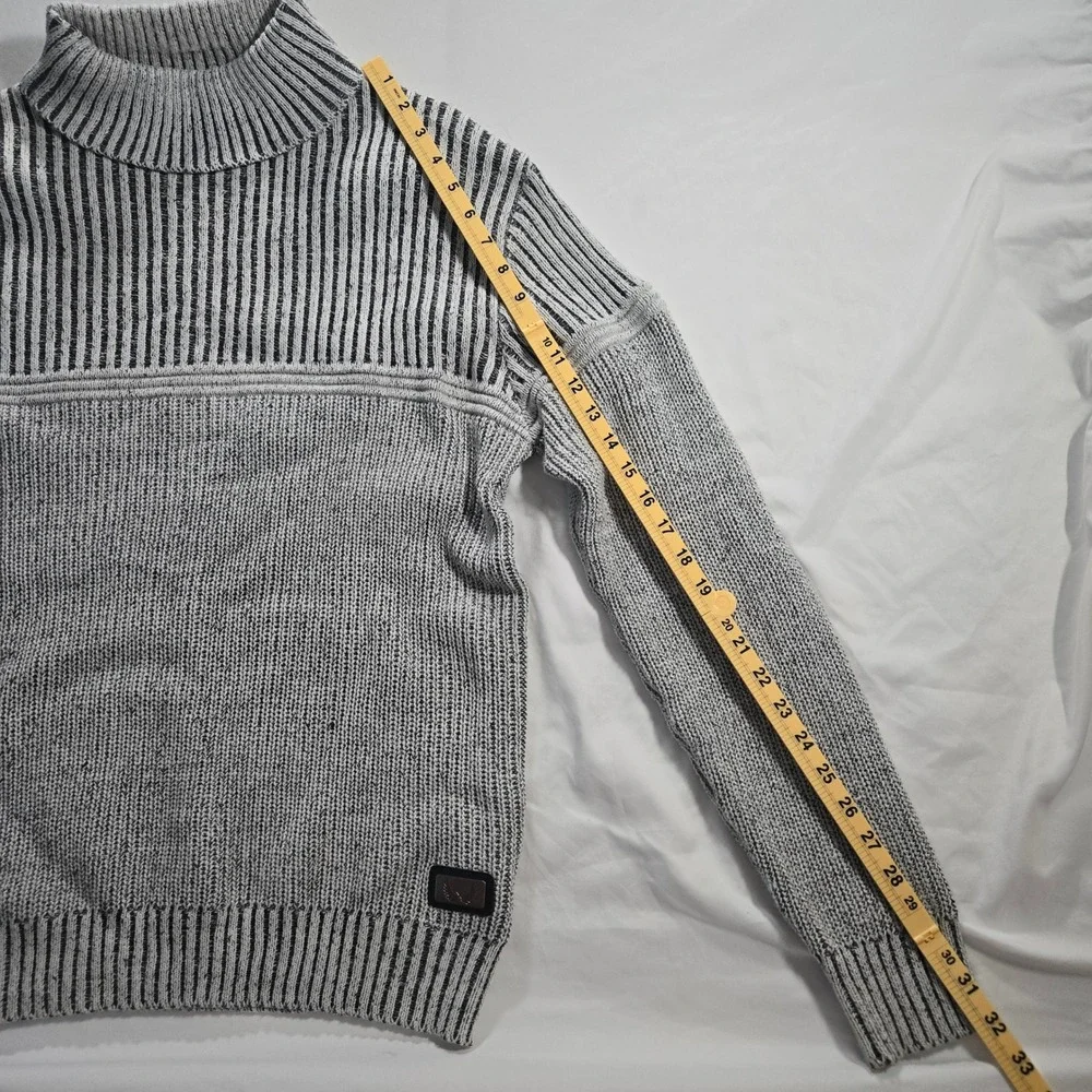Nick Danger Mens Sweater XL Heather Grey Black Stripe Ribbed Mock Neck Knit